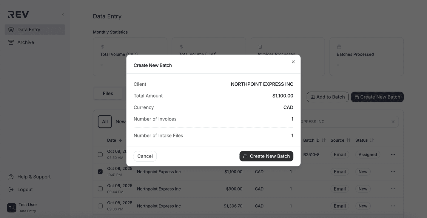 Confirm batch creation