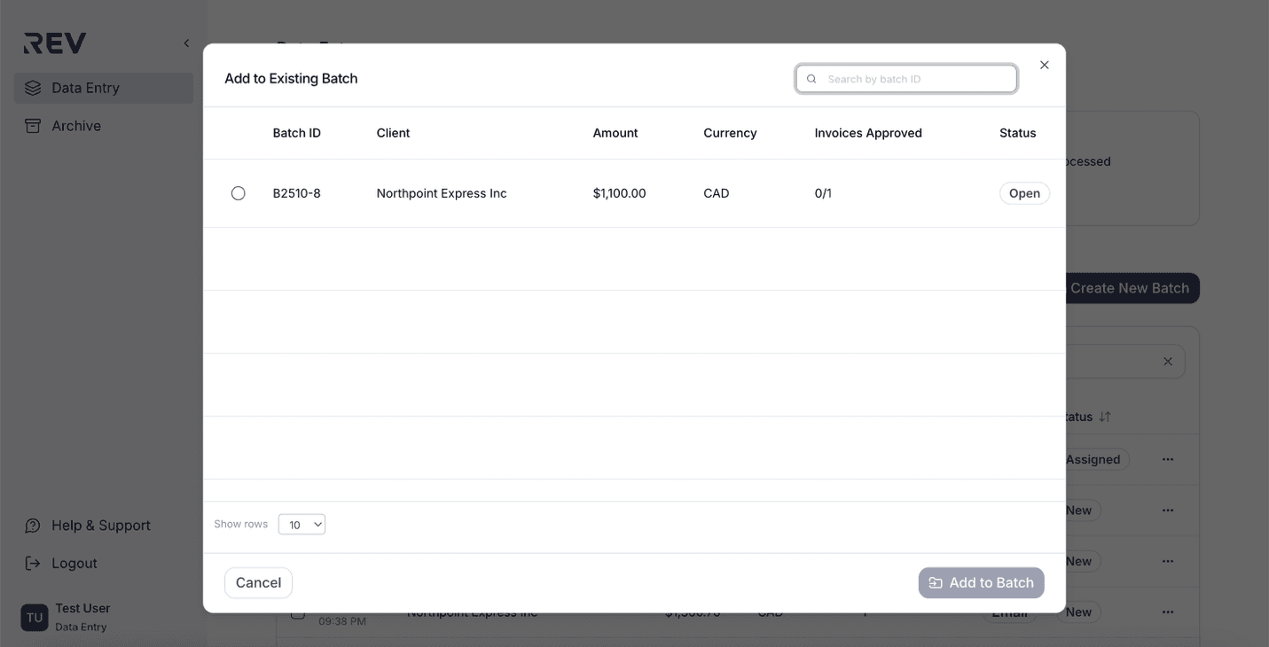 Eligible batches popup