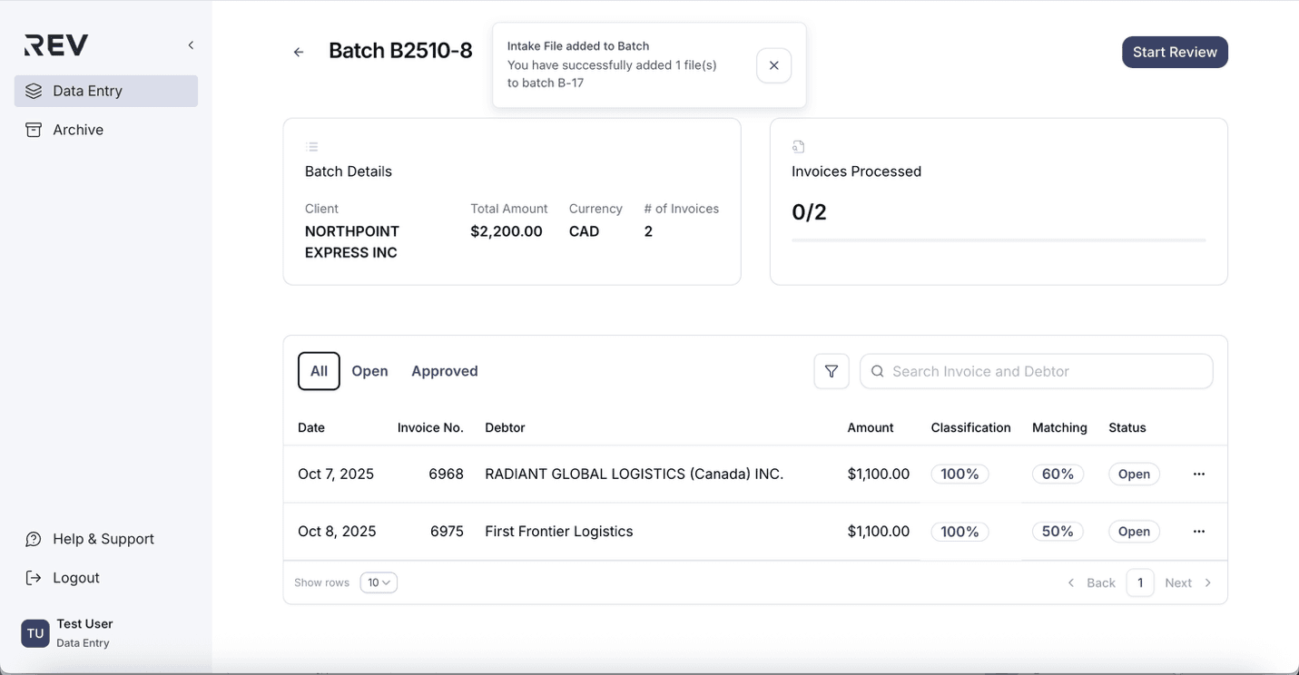 Success confirmation banner