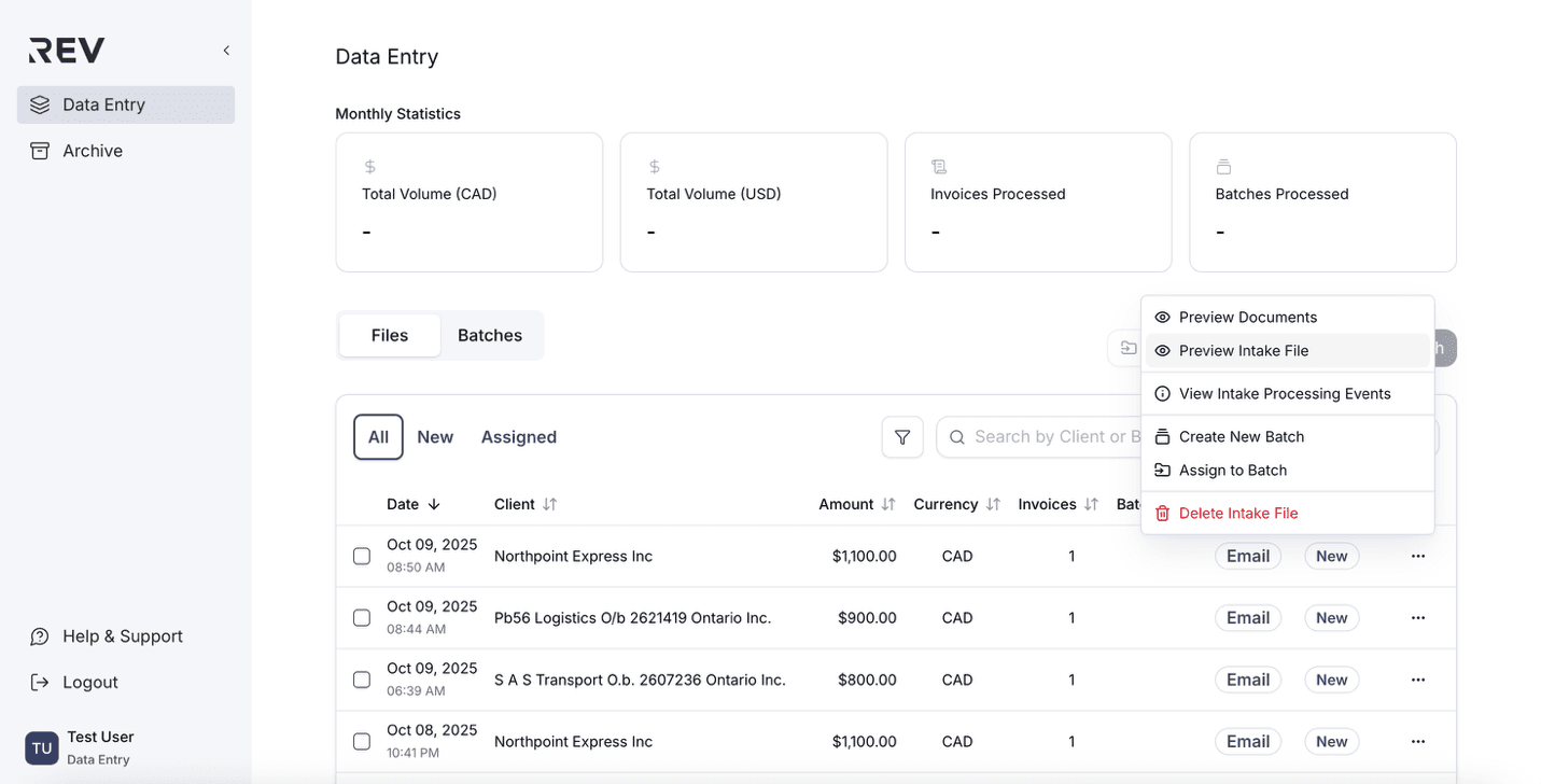 Preview Intake File option