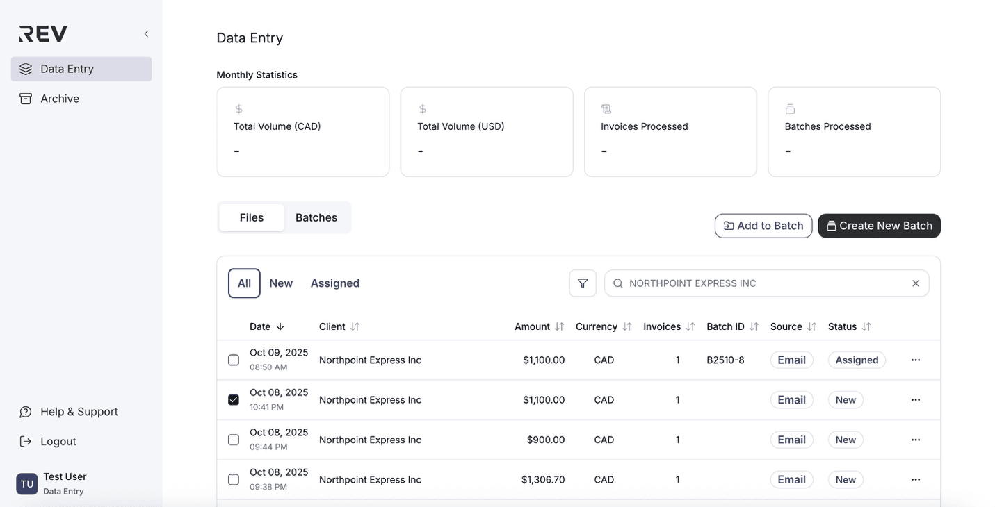 Create New Batch button